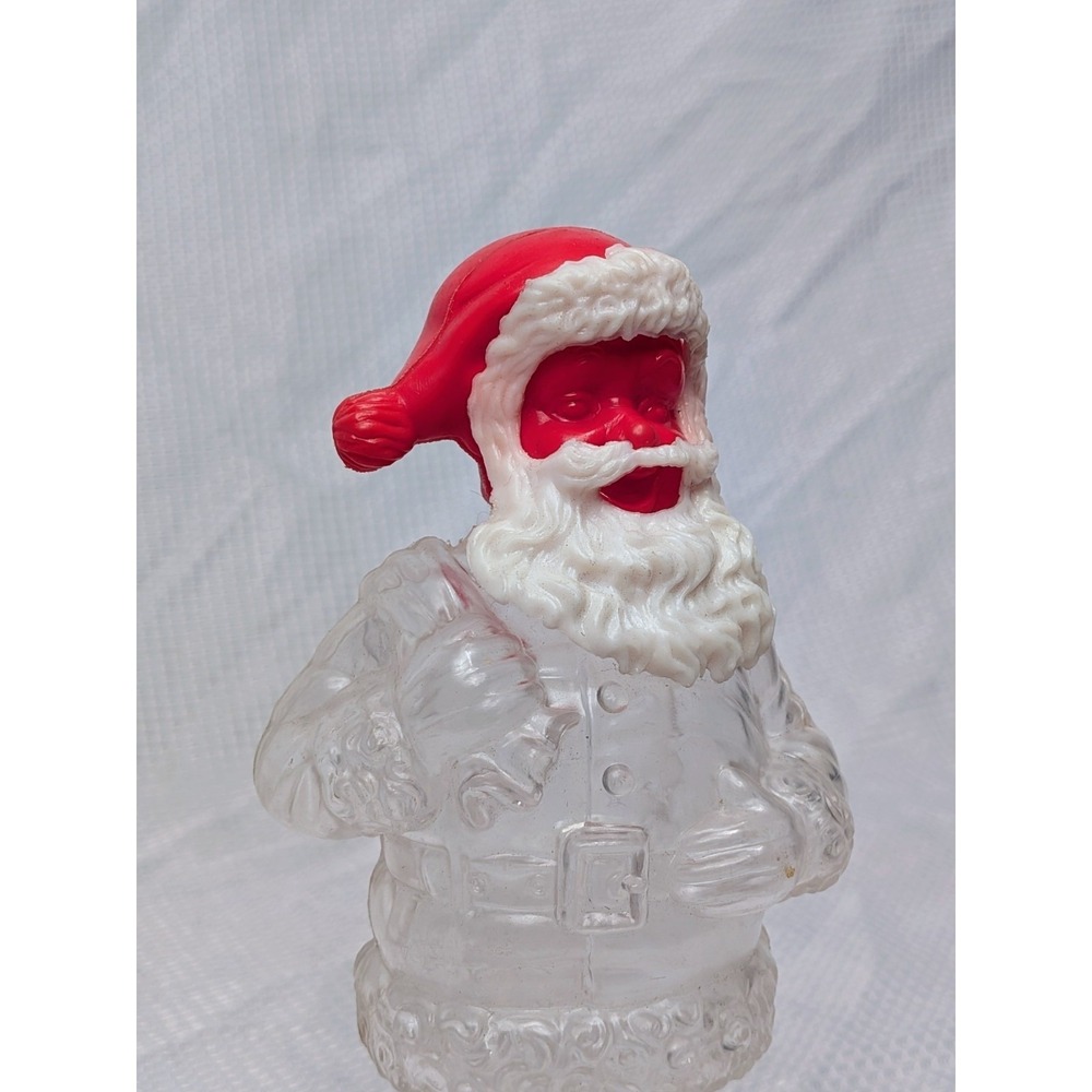 Vintage Plastic Santa Toy Candy Bank Container Red Hat Face Hong Kong Blow Mold